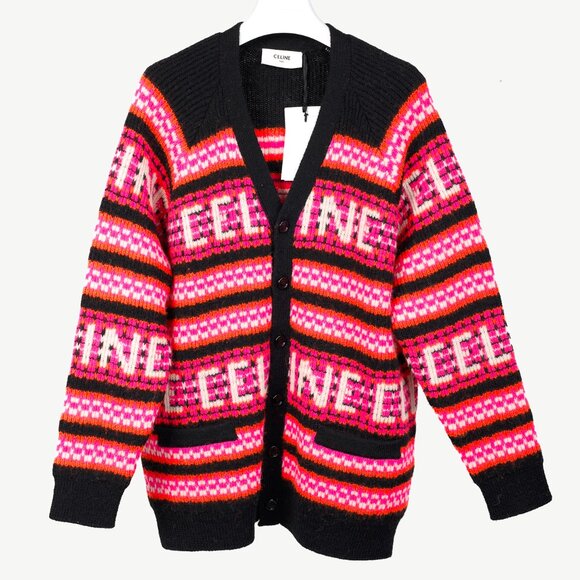 Celine Pink Striped Jacquard-Knit Wool Ski Cardigan - Picture 2 of 13